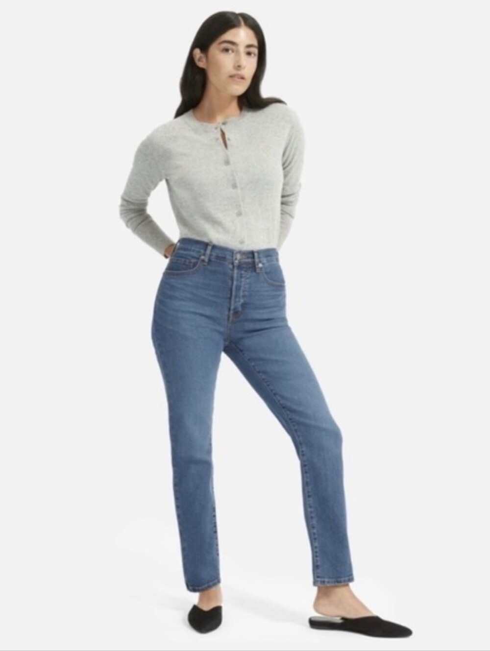 Everlane High Rise Slim Straight Denim Pants Button Fly Women's 26 Preppy